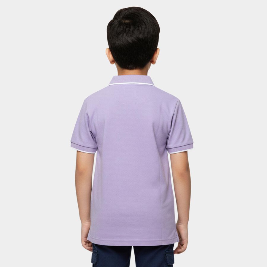 Boys Lilac Cotton Polo Collar Preppy Half Sleeves T-Shirt, Lilac, large