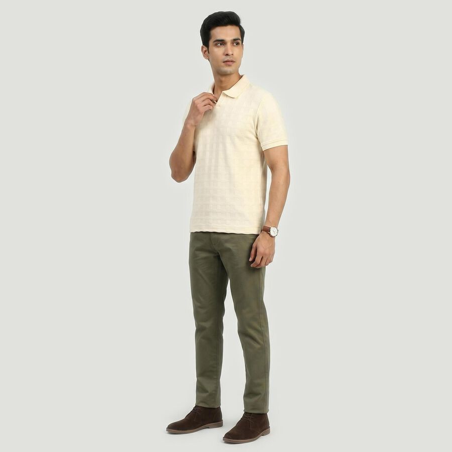 Men's White Collared Neck Casual T-Shirt, Off White, large
