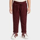 Girls' Wine Straight Fit Lace Panel Cotton Pyjama, वाइन, small