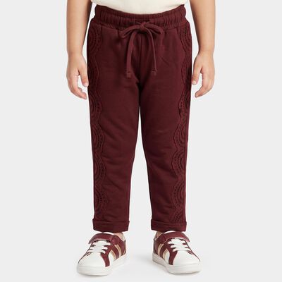 Girls' Wine Straight Fit Lace Panel Cotton Pyjama