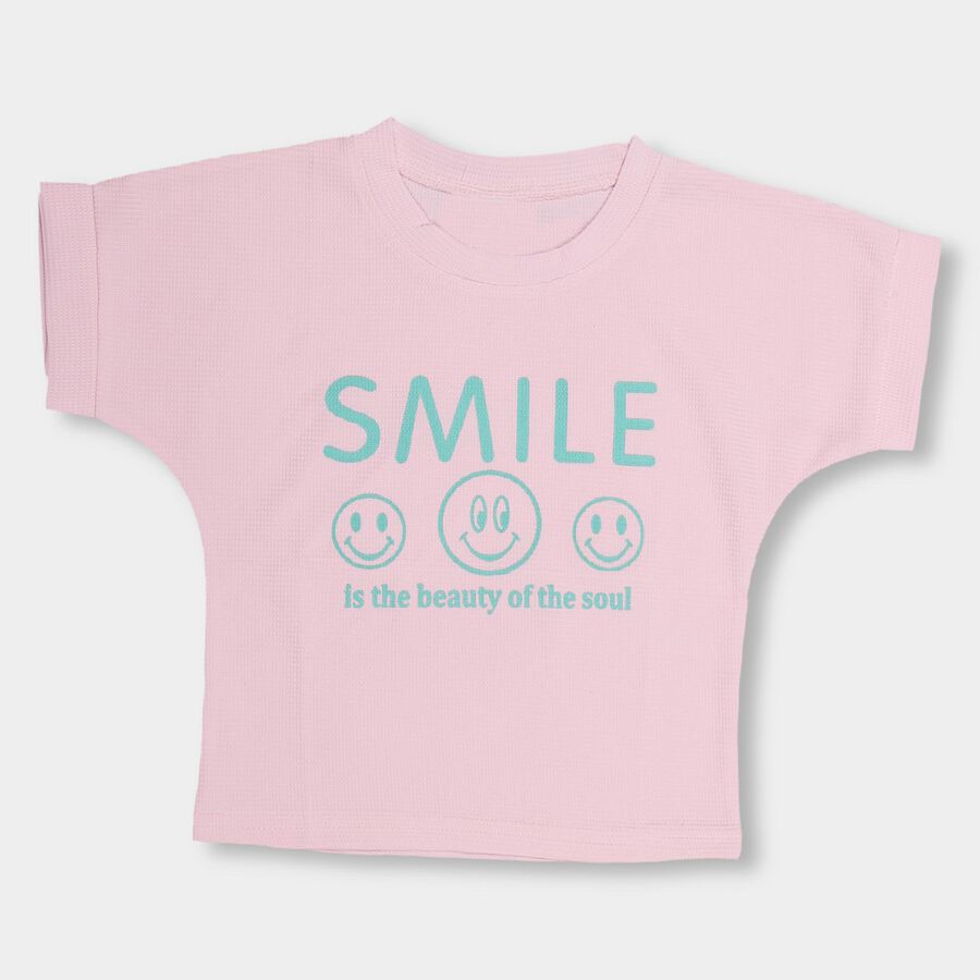 Girls' Light Pink Crew Neck Short Sleeve T-Shirt, Pink, large image number null