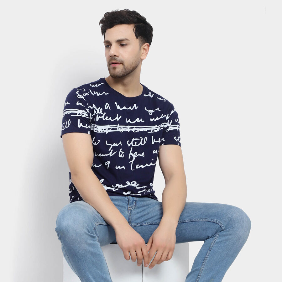 Round Neck T-Shirt, Navy Blue, large image number null