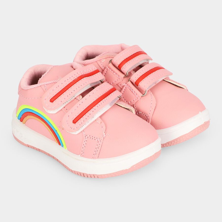 Girls Pink Velcro Strap Sneakers, Pink, large