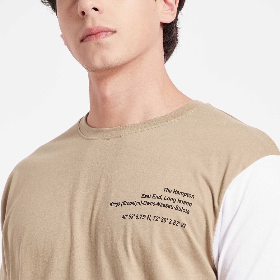Cotton Round Neck T-Shirt, Beige, large image number null