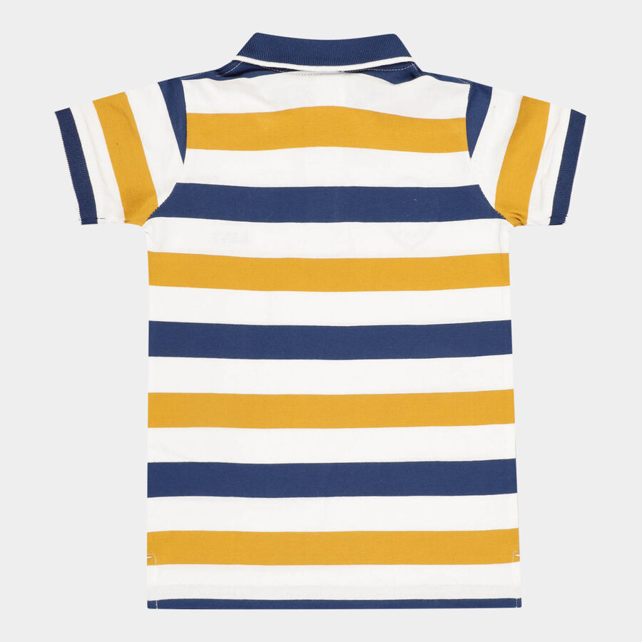 Boys Cotton Stripes T-Shirt, Navy Blue, large image number null