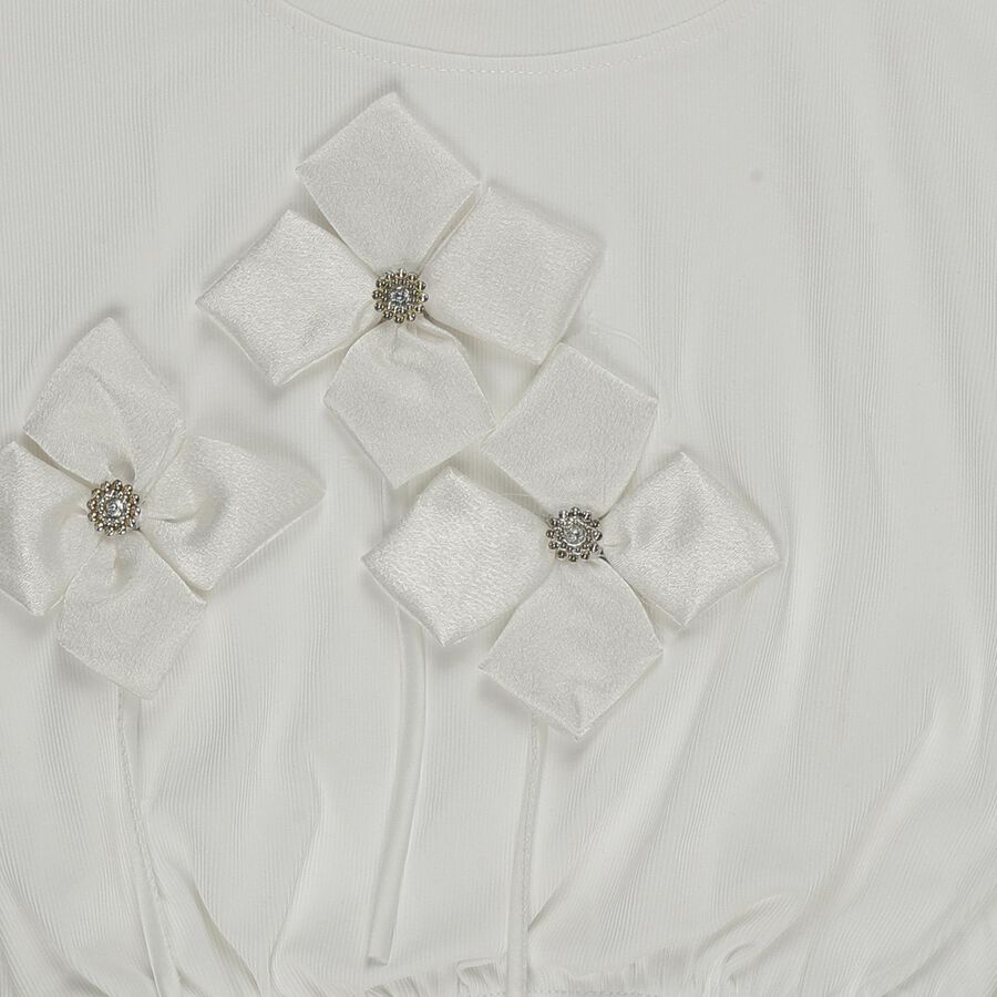 Girls' White Round Neck Romantic T-Shirt, White, large