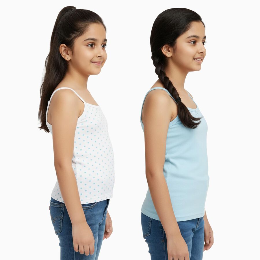 Girls' Soft Sky Blue and White Cotton Square Neck Sleeveless Vest, आइस ब्लू, large image number null