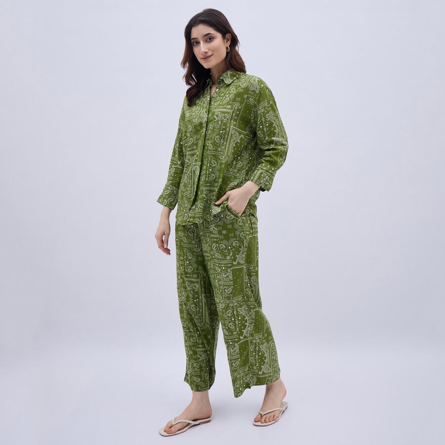 Women's Muted Olive Green Paisley Printed Ethnic Set, Light Green, large