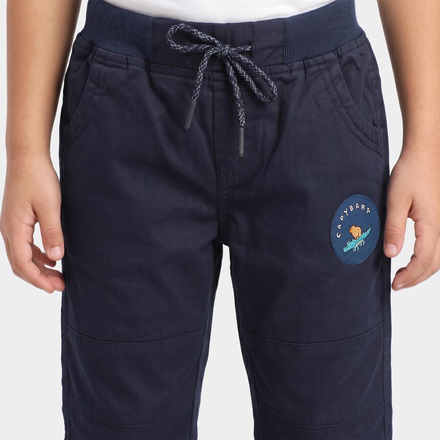 Boys' Navy Blue Logo Patch Jogger Trousers, नेवी ब्लू, large