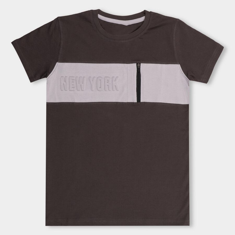 Boys' 100% Cotton Half Sleeves T-Shirt , चारकोल, large image number null