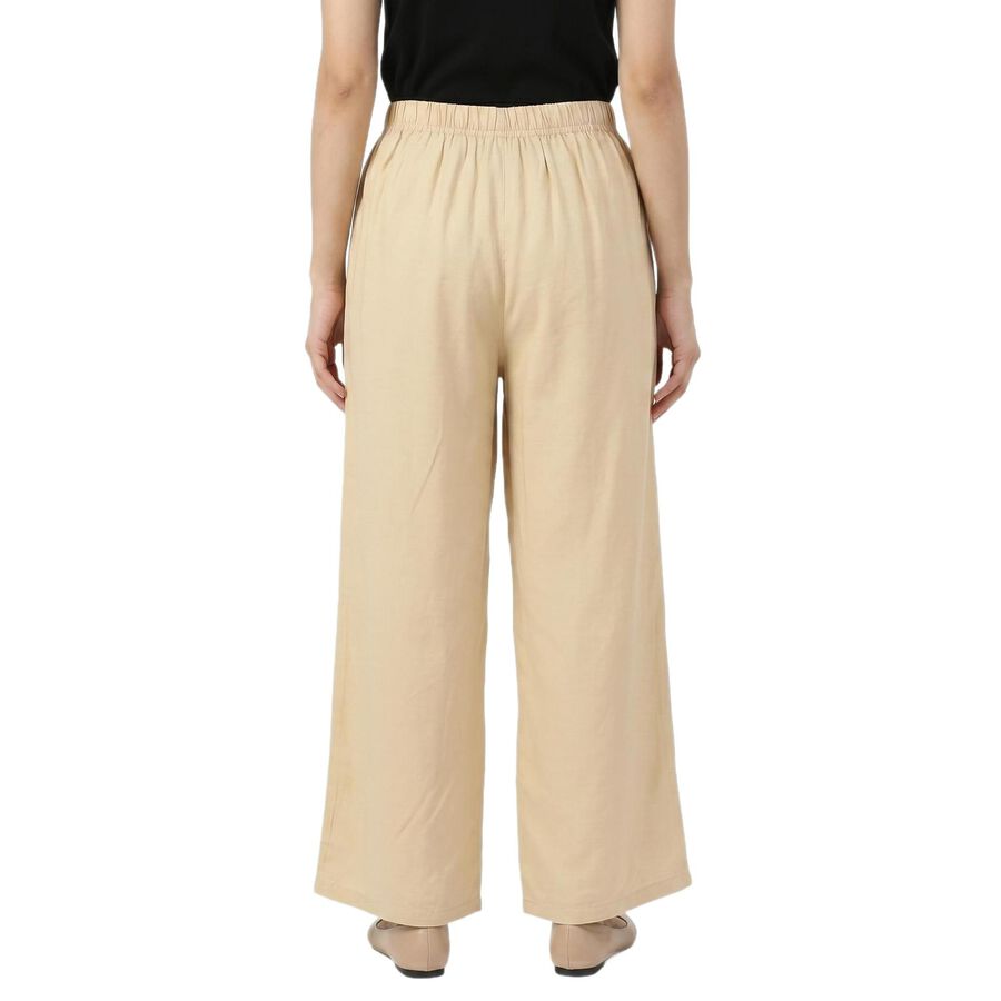 Women's Beige Regular Fit Solid Palazzos, Beige, large