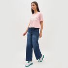 Women's Deep Indigo Wide-Leg High-Rise Jeans, मध्यम नीला, small image number null