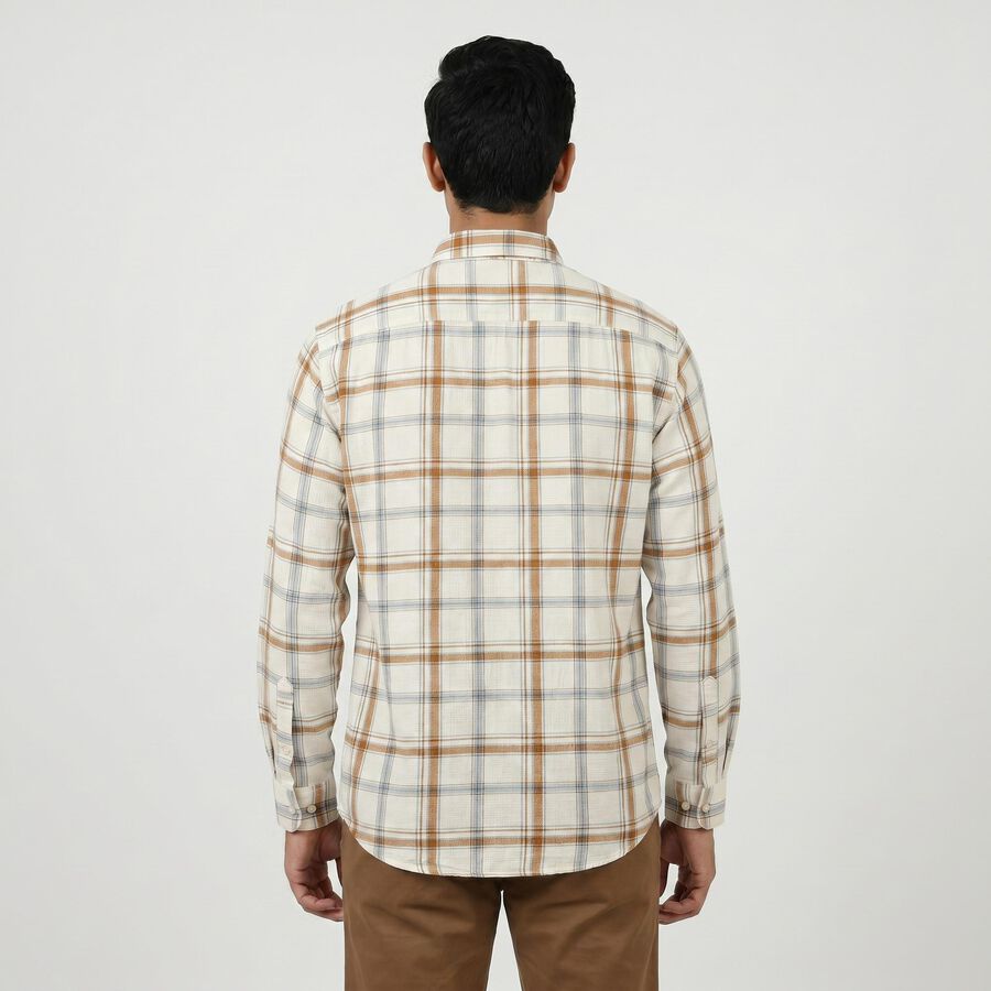 Men's Beige Cotton Long Sleeves Button-Down Regular Fit Shirt, गहरा पीला, large