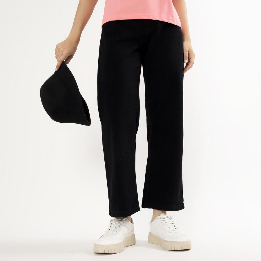 Women's Jet Black Wide-Leg High-Rise Jeans, Black, large image number null