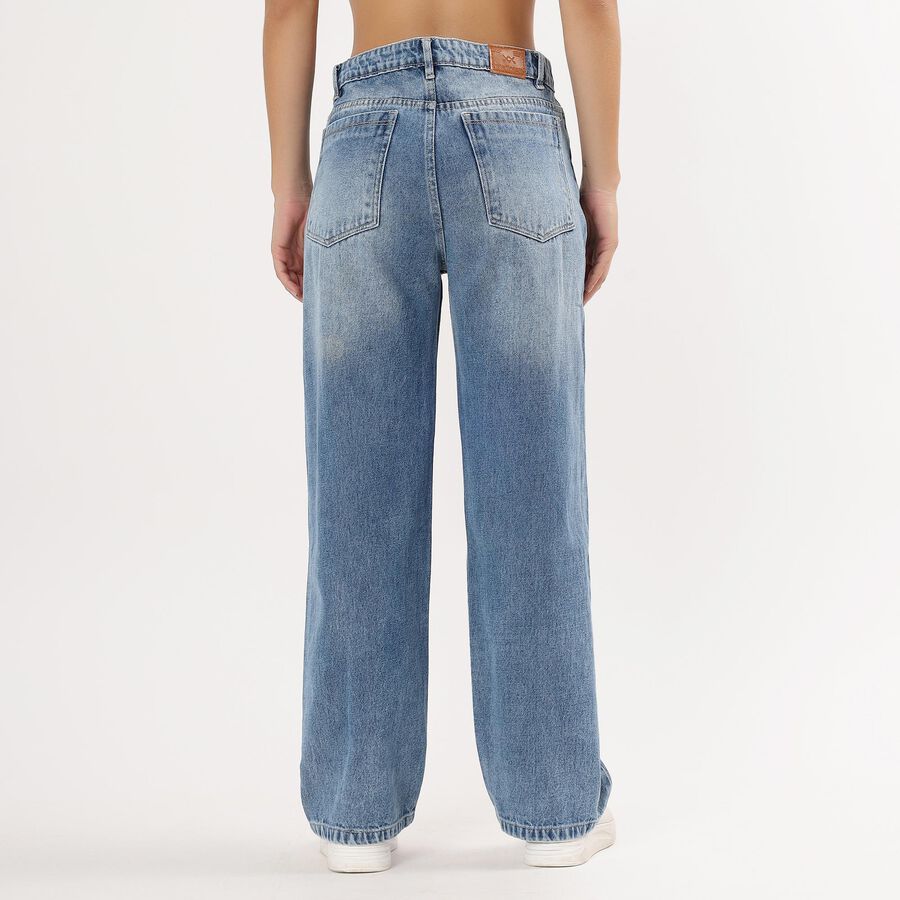 Women's Light Bleached Blue Regular Fit High-Rise Jeans, Mid Blue, large image number null
