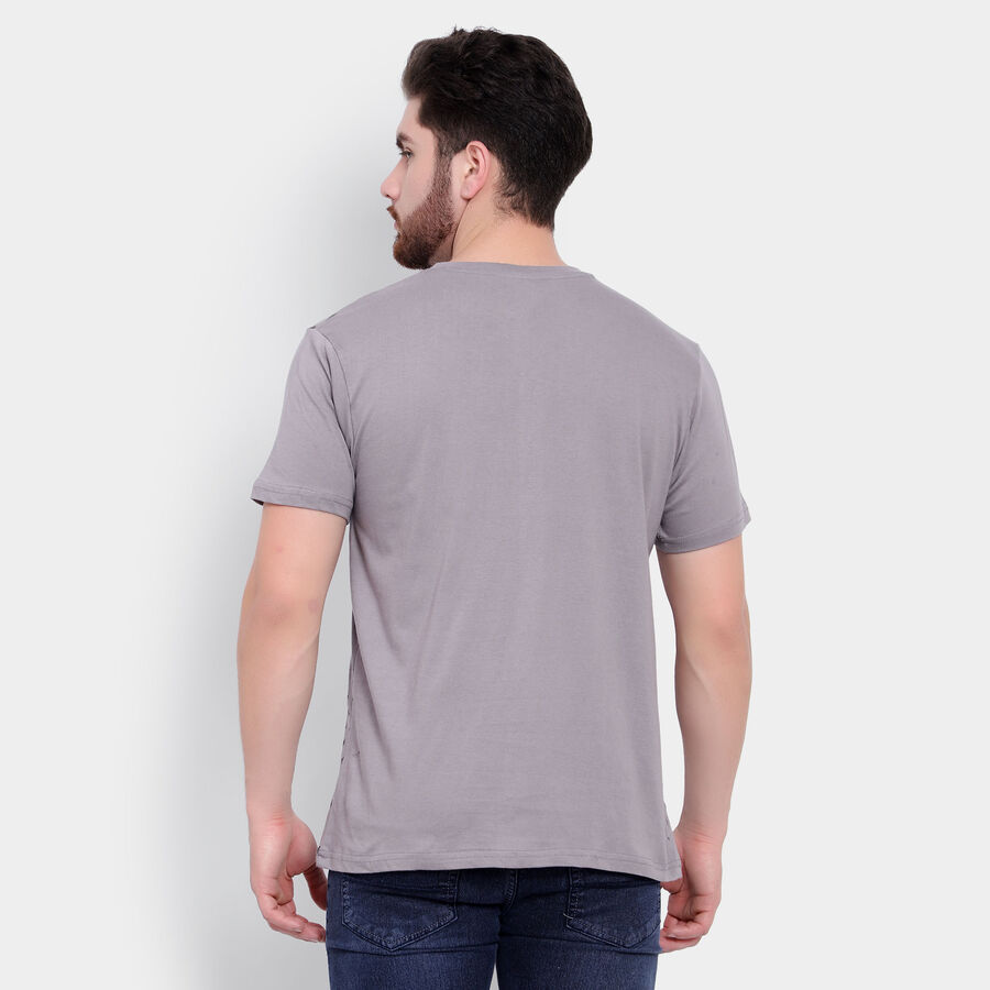 Cotton Solid Round Neck T-Shirt, Dark Grey, large image number null