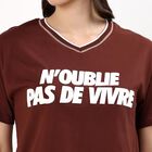 Women's Deep Brown Cotton V-Neck Casual Crop T-Shirt, Brown, small