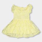 Infants' Soft Lemon Yellow Floral Lace Round Neck Party Frock, Yellow, small image number null