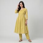Women's Light Green Notch Neck Embellished Kurta, Light Green, small