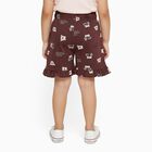 Girls' Deep Maroon Printed Ruffle Hem Cotton Shorts, Light Pink, small image number null