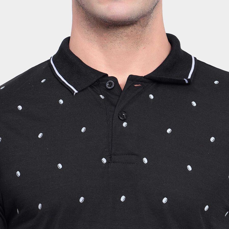Printed Polo Shirt, Black, large image number null