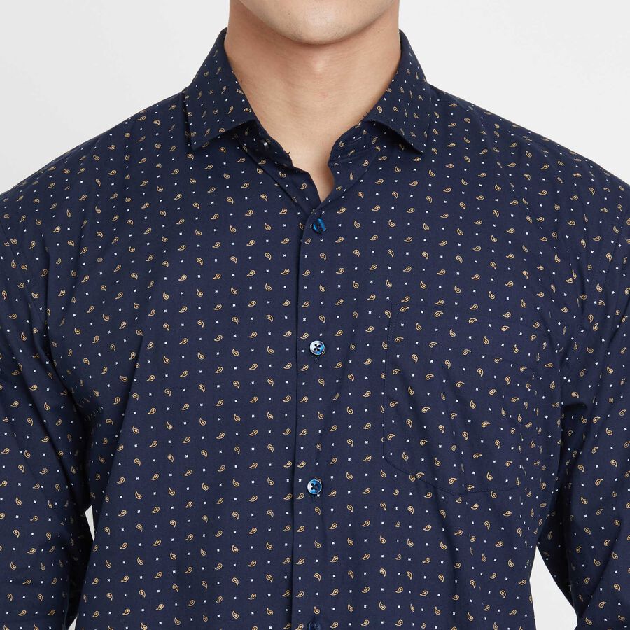 Printed Cotton Formal Shirt, Navy Blue, large image number null
