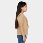 Girls Peach Round Neck Regular T-Shirt, पीच, small