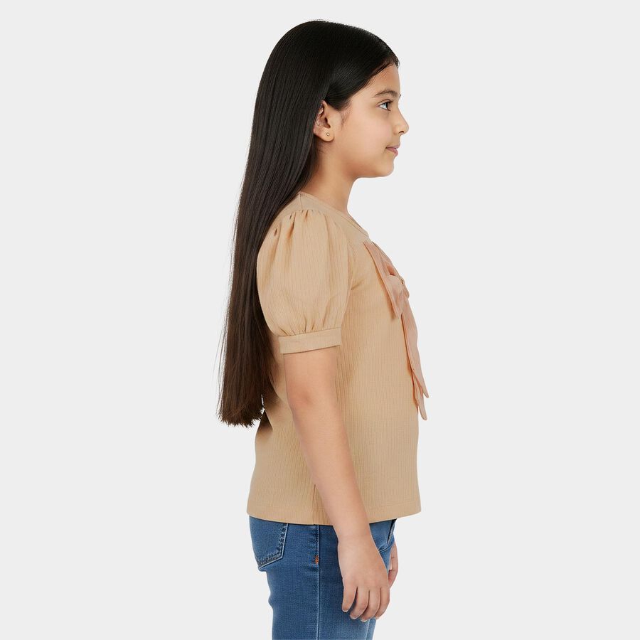 Girls Peach Round Neck Regular T-Shirt, पीच, large