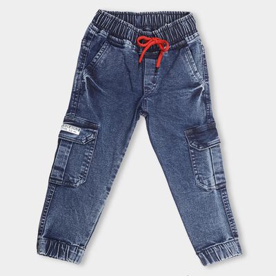 Boys Faded Blue Regular Fit Cargo Jeans