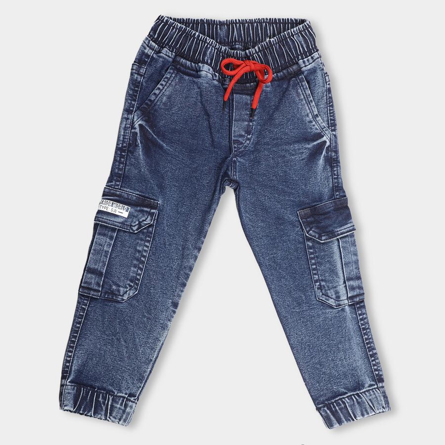 Boys Faded Blue Regular Fit Cargo Jeans, गहरा नीला, large image number null