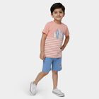 Boys' Coral Cotton Round Neck Cartoon Printed Baba Suit, Coral, small