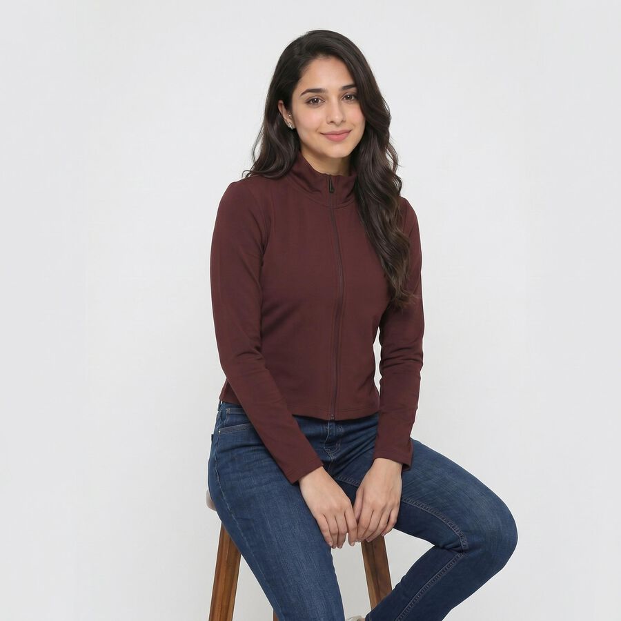 Women's Wine High Neck Windbreaker Jacket, Wine, large