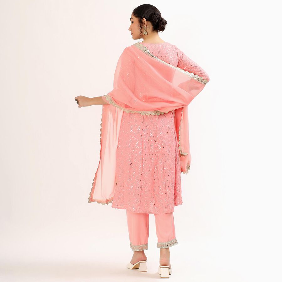 Women's Soft Peach Pink Round Neck Embroidered Anarkali Kurta, Light Pink, large image number null