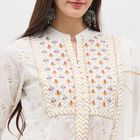 Women's White Cotton Notch Neck Embroidered Kurta, Off White, small image number null