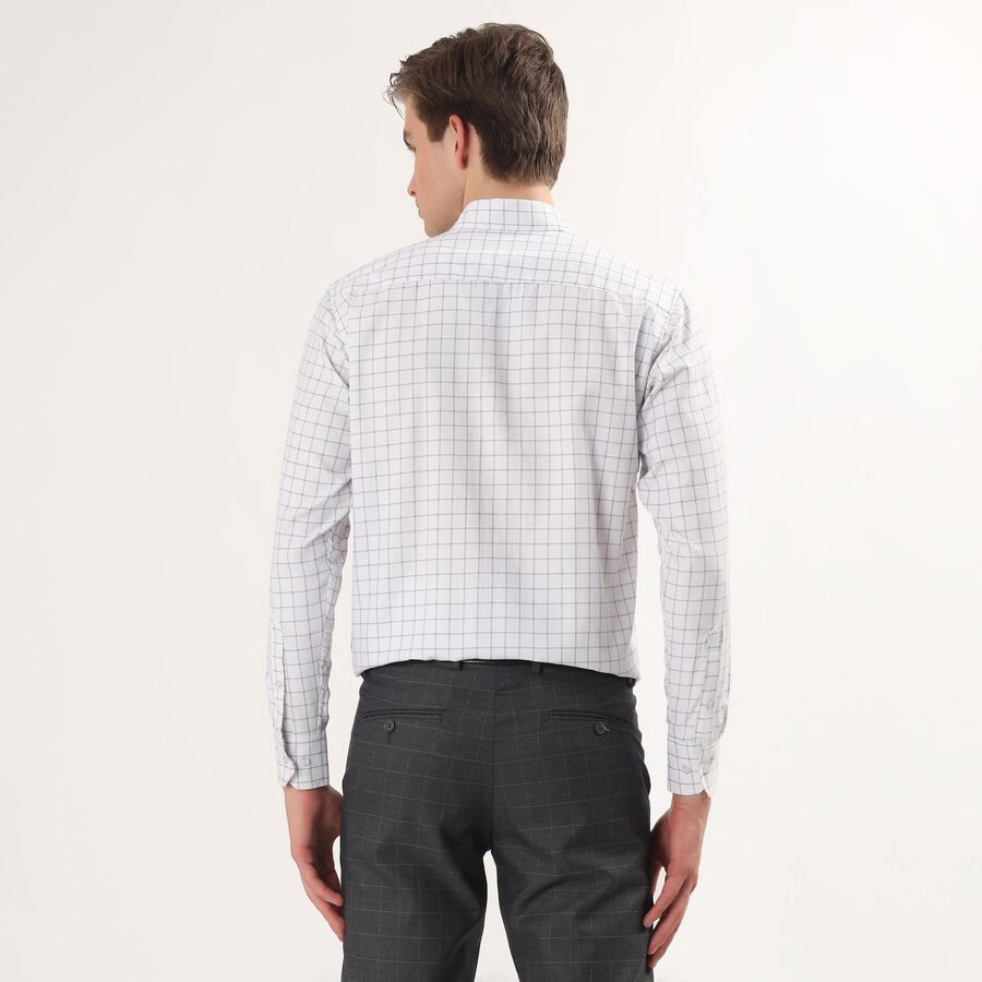 Men's Light Grey Spread Collar Checked Formal Shirt, हल्का ग्रे, large