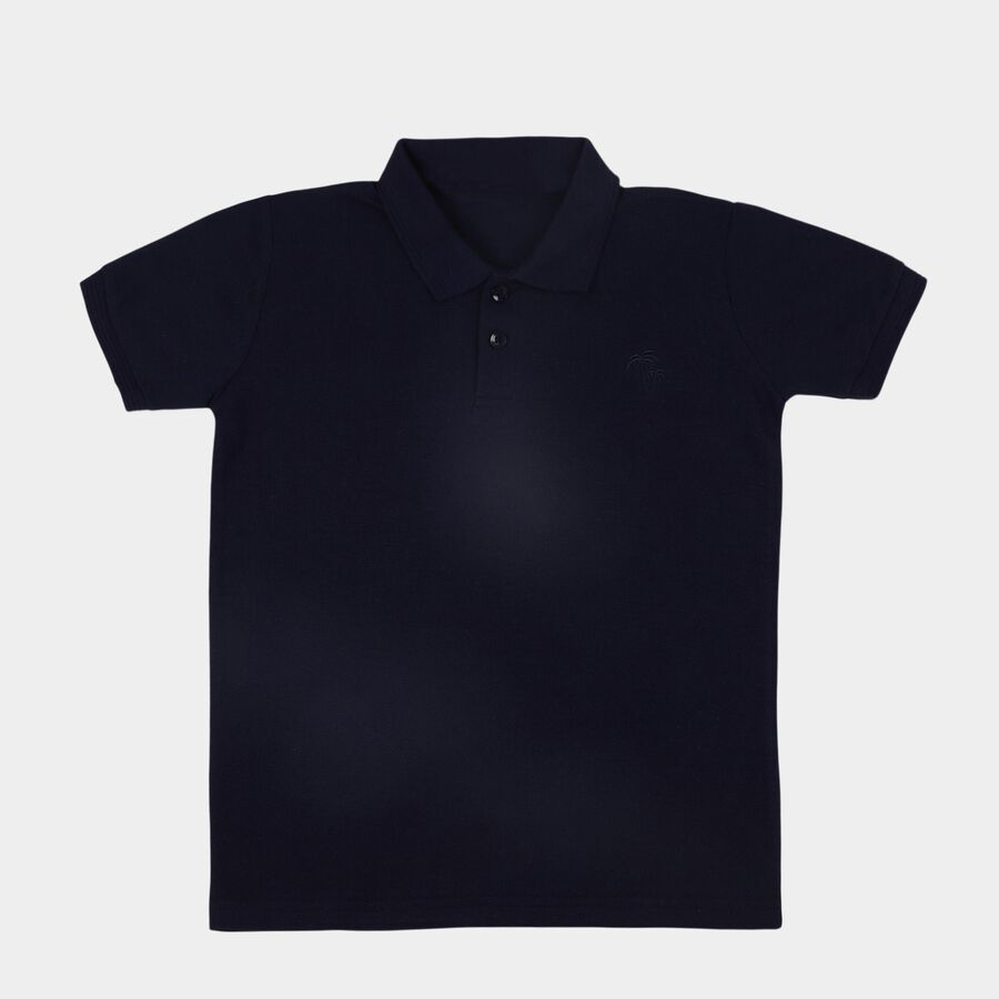Boys Navy Blue Round Neck Casual Half Sleeve T-Shirt, नेवी ब्लू, large