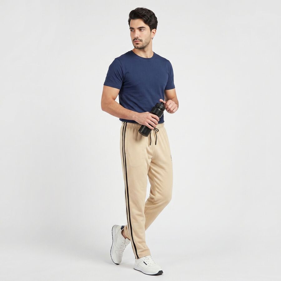 Men's Beige Regular Fit Side-Striped Track Pants, गहरा पीला, large