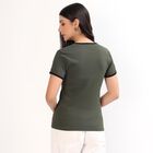 Women's Dark Olive Green Cotton Round Neck Casual Top, गहरा हरा, small