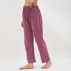 Women's Deep Berry Striped Relaxed Fit Full-Length Pyjama, Pink, small image number null