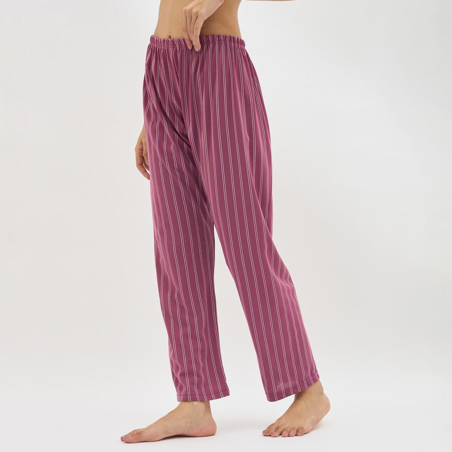 Women's Deep Berry Striped Relaxed Fit Full-Length Pyjama, Pink, large image number null