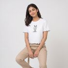 Women's White Cotton Round Neck Crop T-Shirt, सफ़ेद, small
