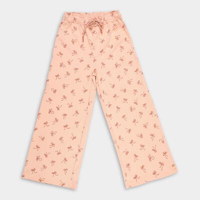 Girls' Soft Peach Bow Print Elastic Waist Pyjama