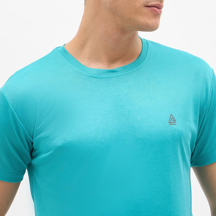 Men's Vibrant Turquoise Crew Neck Athleisure T-Shirt, Teal Blue, large