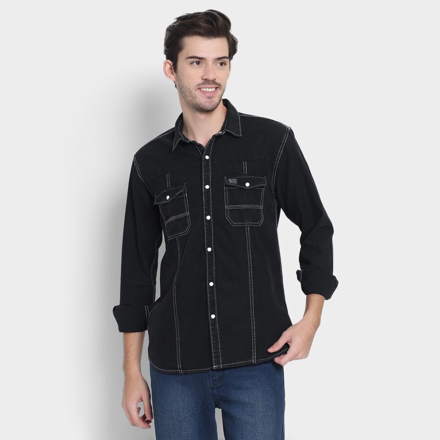Men's 100% Cotton Casual Shirt , काला, large image number null