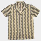 Boys Beige Geometric Camp Collar Casual Shirt, Beige, small