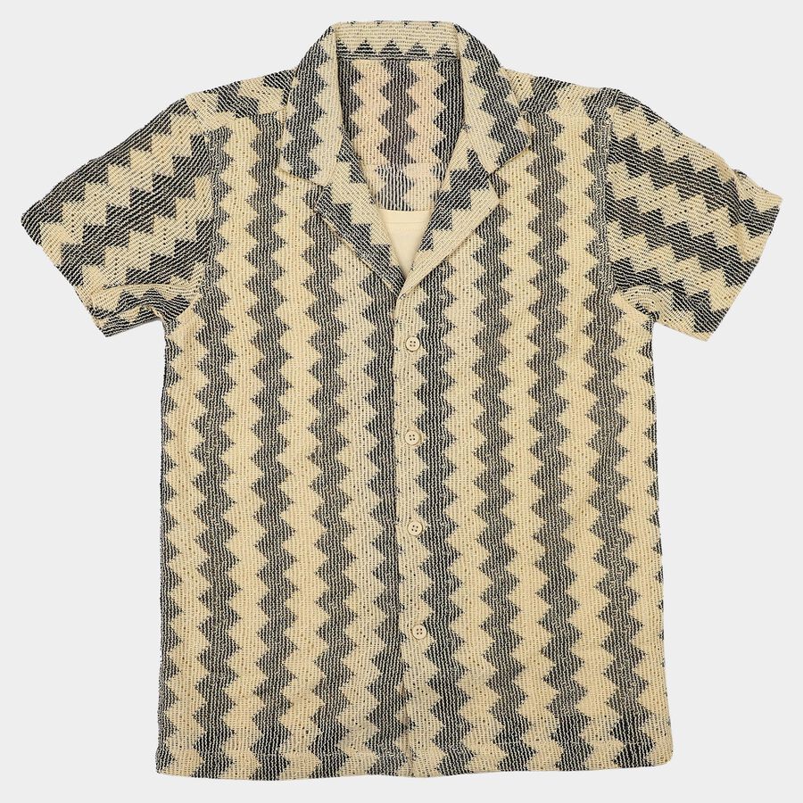 Boys Beige Geometric Camp Collar Casual Shirt, Beige, large