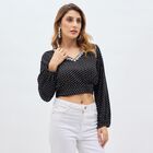 Women's Jet Black V-Neck Polka Dot Kurti, काला, small image number null