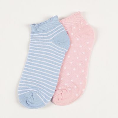 Girls' Soft Pastel Pink and Light Powder Blue Regular Fit Scalloped Ankle-Length Socks Pack of 2