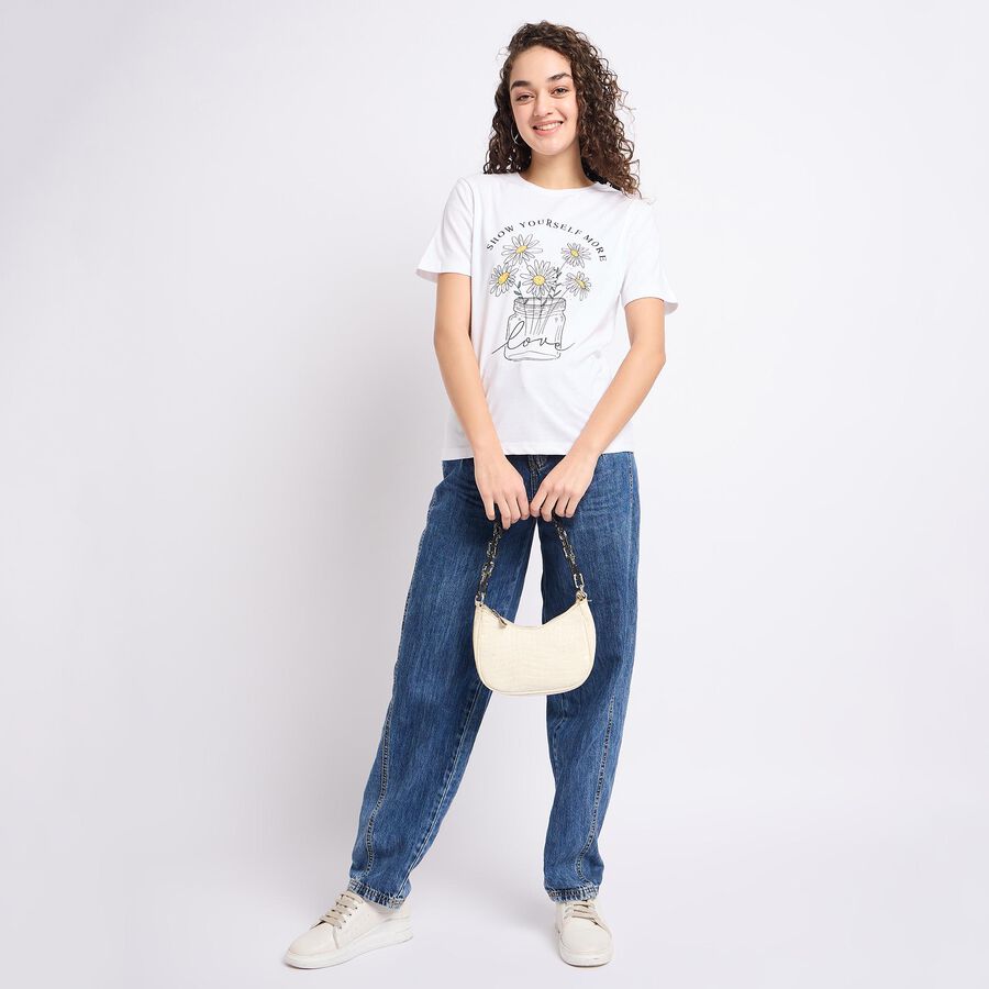 Ladies' Round Neck T-Shirt, सफ़ेद, large