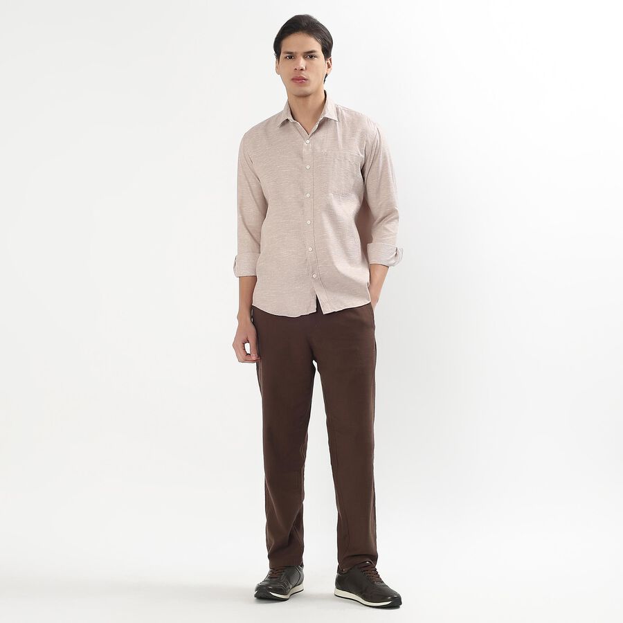 Men's Rich Chocolate Brown Full Sleeve Classic Casual Shirt, भूरा, large